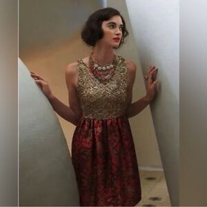 Anthropologie Gold and Red Women’s Formal Dress